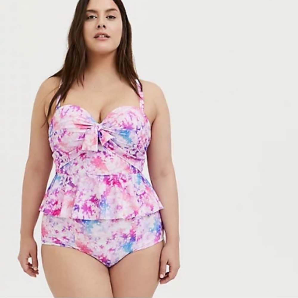 Torrid midline swim top tankini peplum top NWOT watercolor